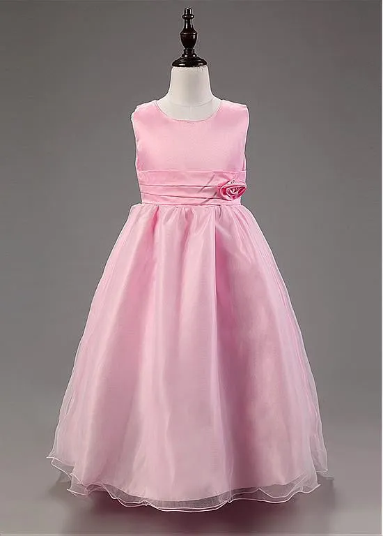 Gorgeous Organza & Satin Scoop Neckline Ball Gown Flower Girl Dresses With Handmade Flowers