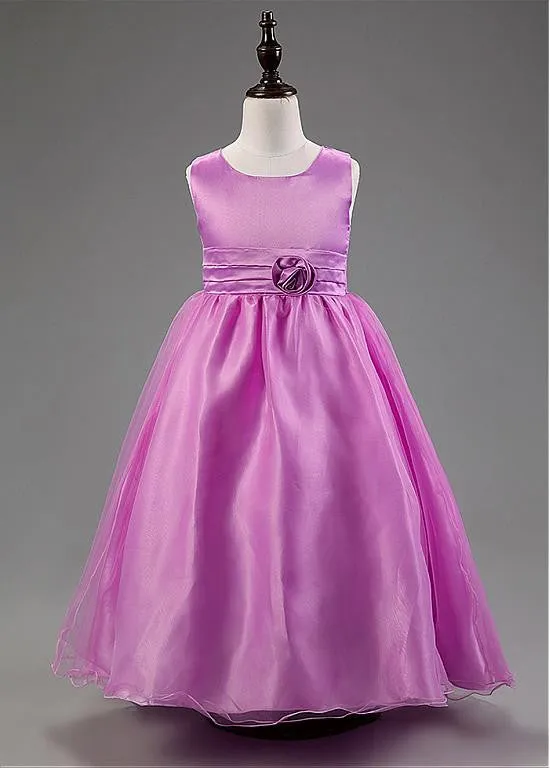 Gorgeous Organza & Satin Scoop Neckline Ball Gown Flower Girl Dresses With Handmade Flowers