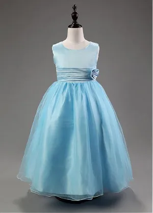 Gorgeous Organza & Satin Scoop Neckline Ball Gown Flower Girl Dresses With Handmade Flowers