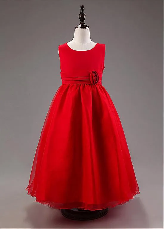 Gorgeous Organza & Satin Scoop Neckline Ball Gown Flower Girl Dresses With Handmade Flowers