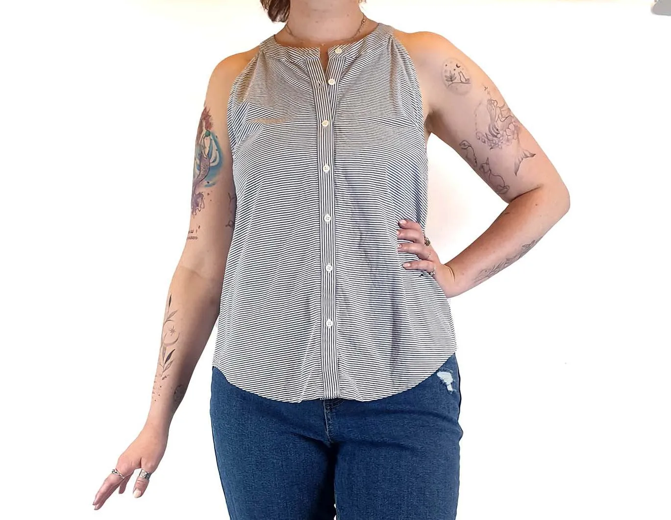 Gorman blue and white striped sleeveless top size 12