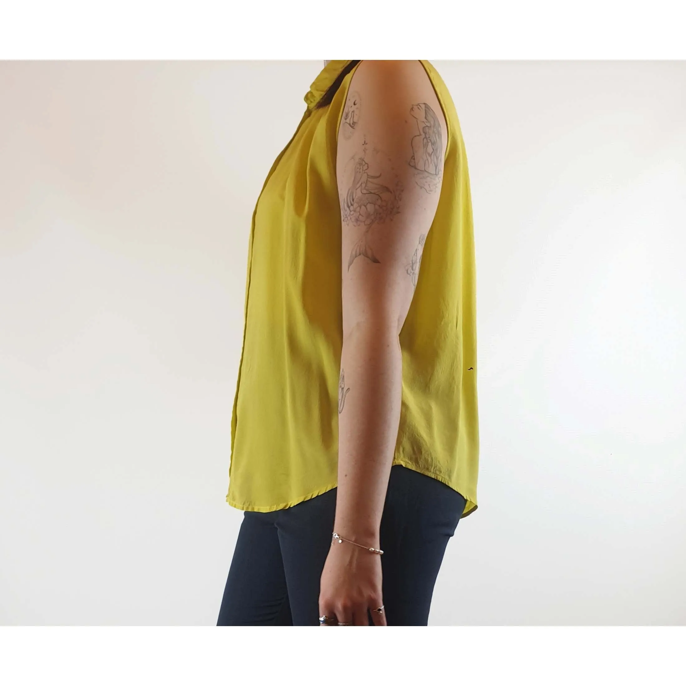 Gorman lime yellow 100% silk sleeveless shirt size 14 (best fits size 12-small 14)
