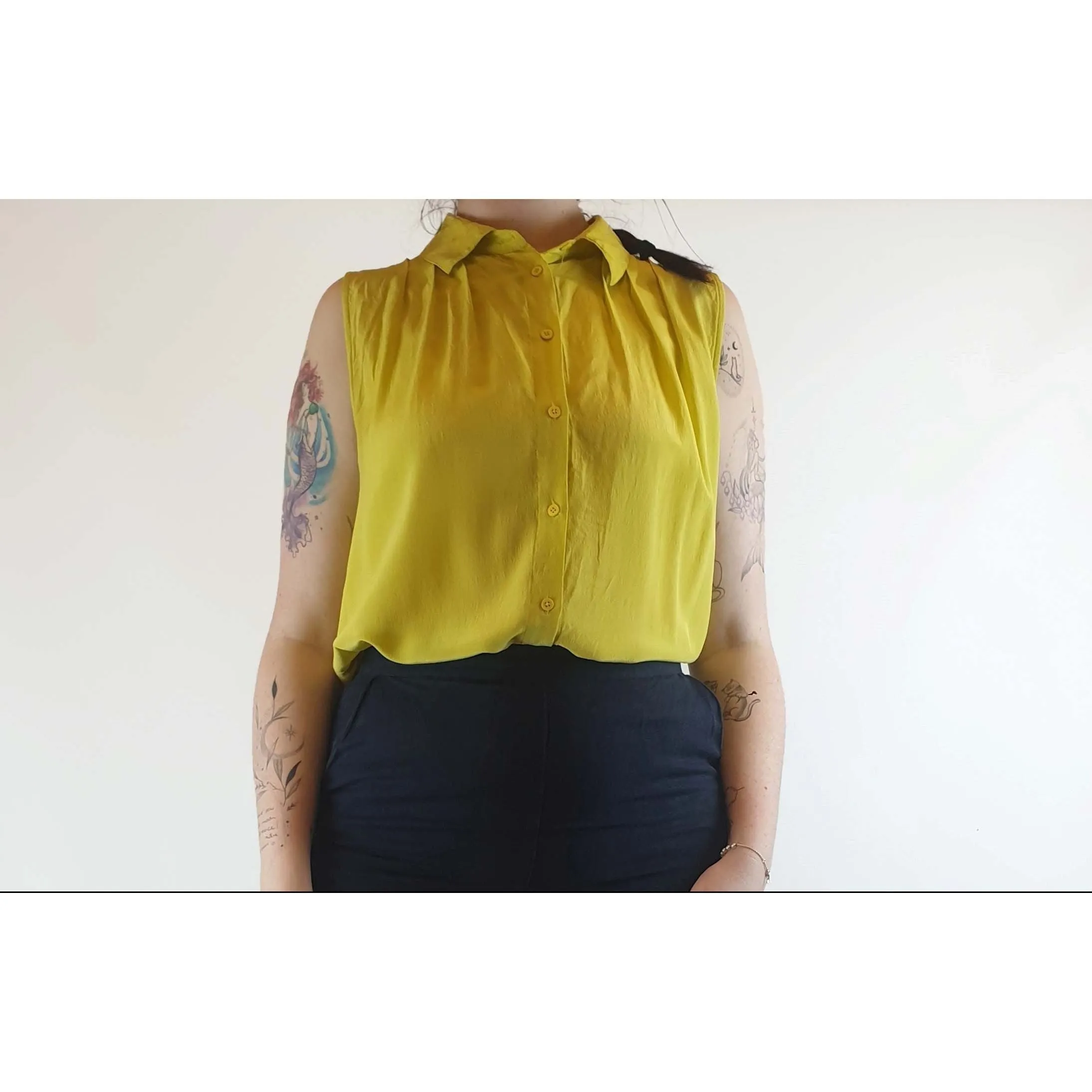 Gorman lime yellow 100% silk sleeveless shirt size 14 (best fits size 12-small 14)