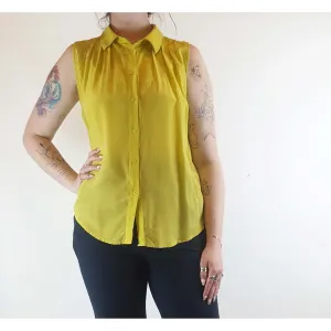 Gorman lime yellow 100% silk sleeveless shirt size 14 (best fits size 12-small 14)