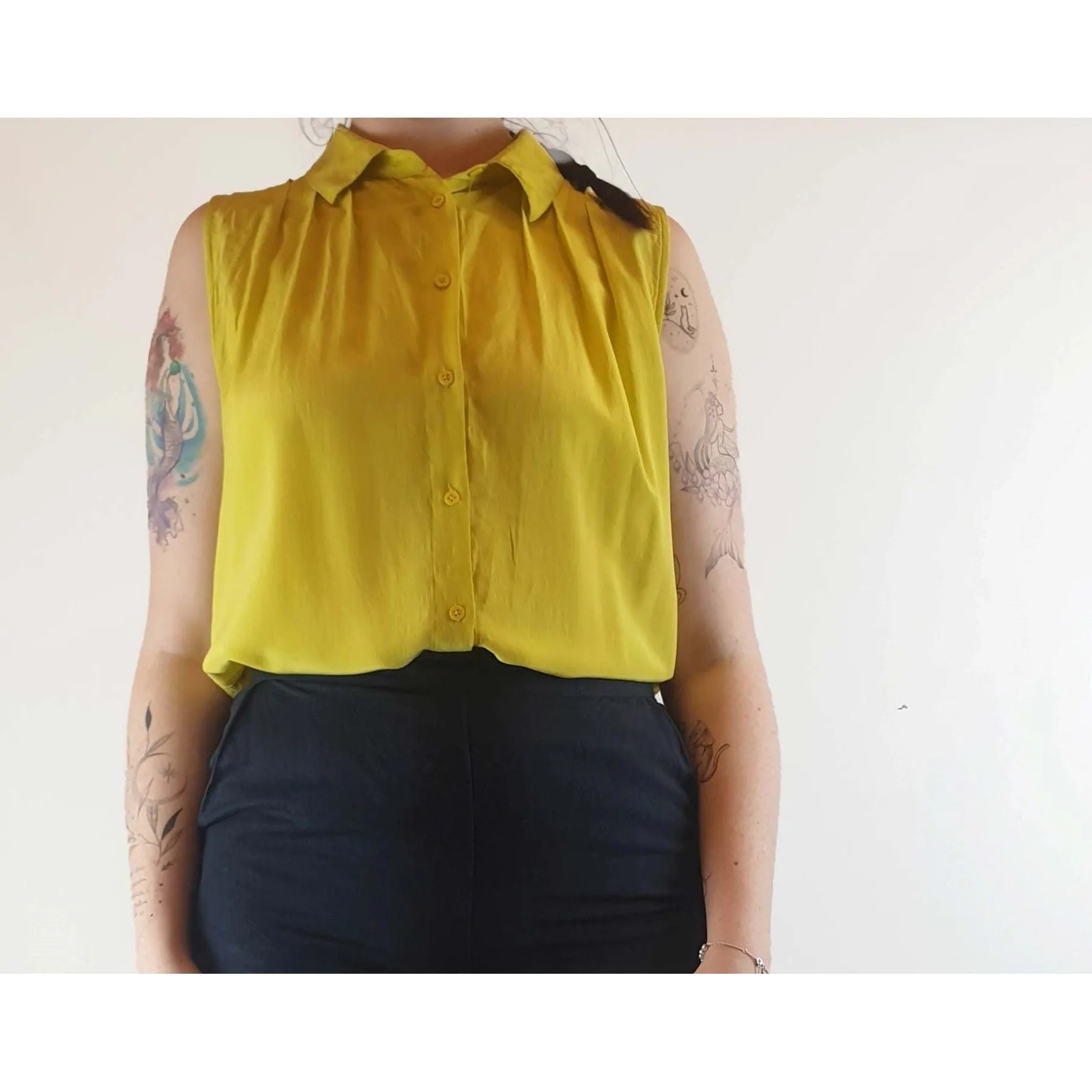Gorman lime yellow 100% silk sleeveless shirt size 14 (best fits size 12-small 14)