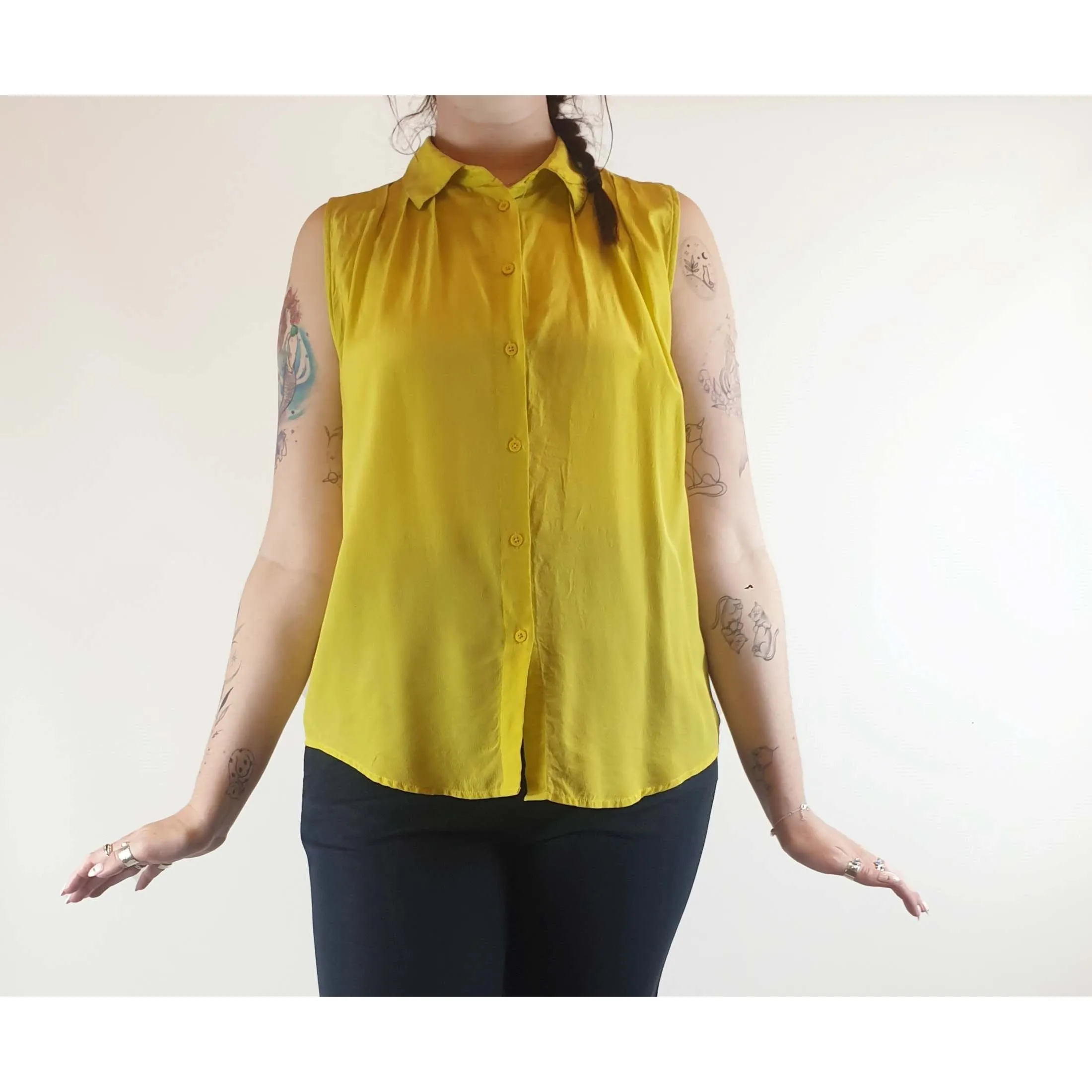 Gorman lime yellow 100% silk sleeveless shirt size 14 (best fits size 12-small 14)
