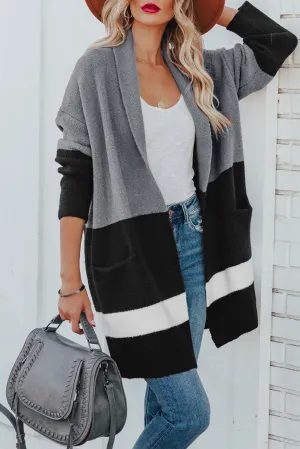 Gray Brown Gingerbread Latte Colorblock Pocketed Cardigan