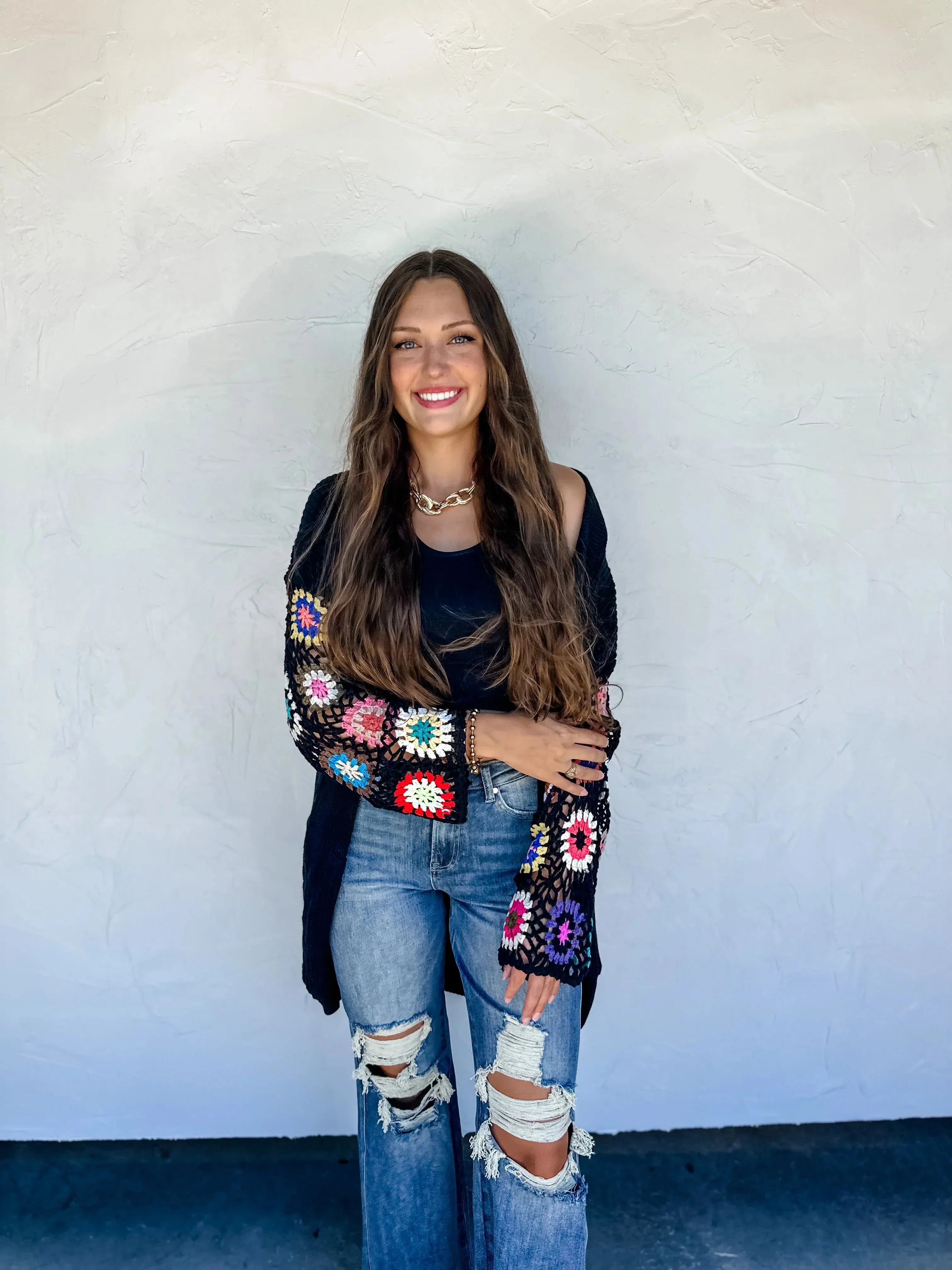 Hazel Blues® |  Crochet Sleeve Cardigan In Assorted Colors