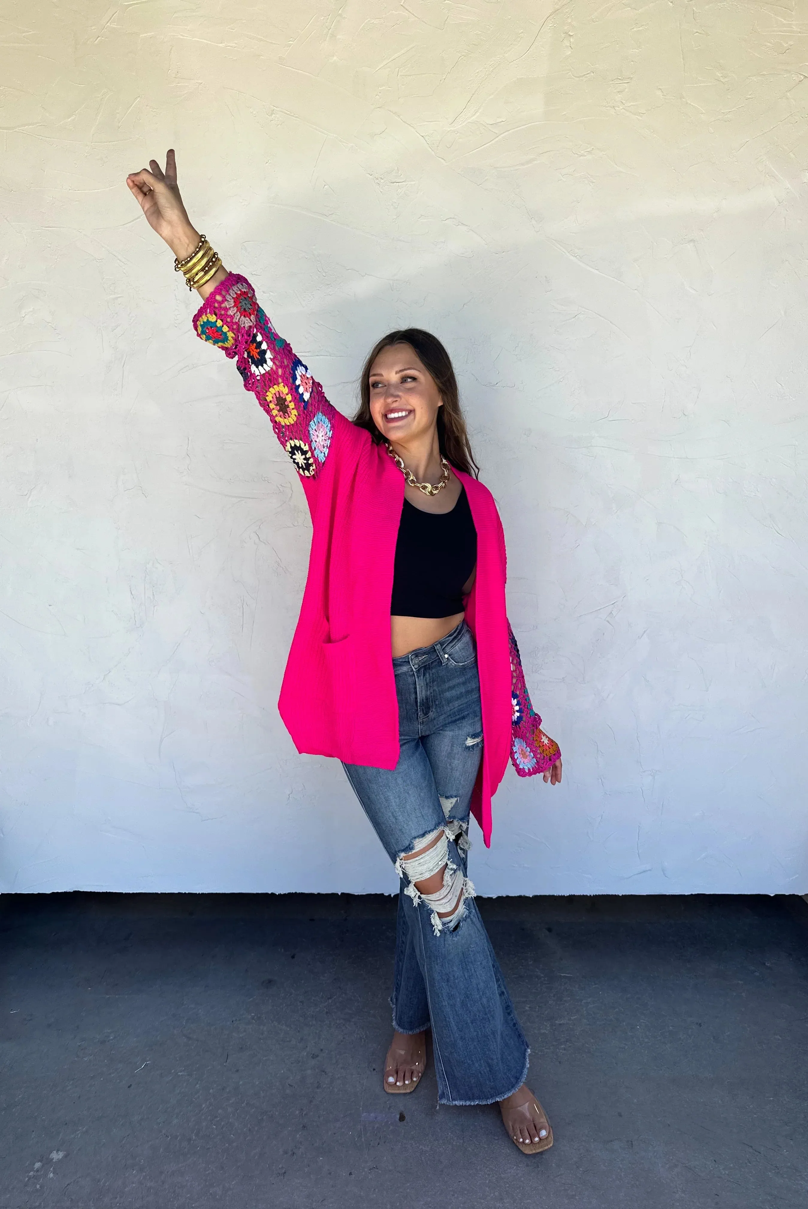 Hazel Blues® |  Crochet Sleeve Cardigan In Assorted Colors