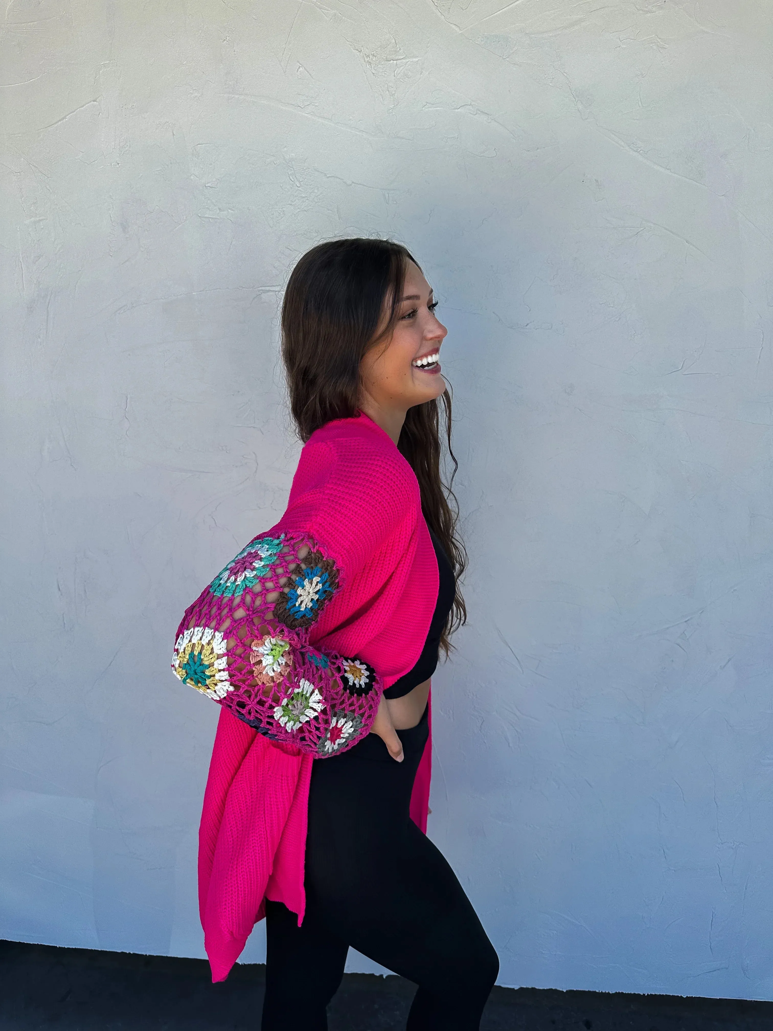 Hazel Blues® |  Crochet Sleeve Cardigan In Assorted Colors