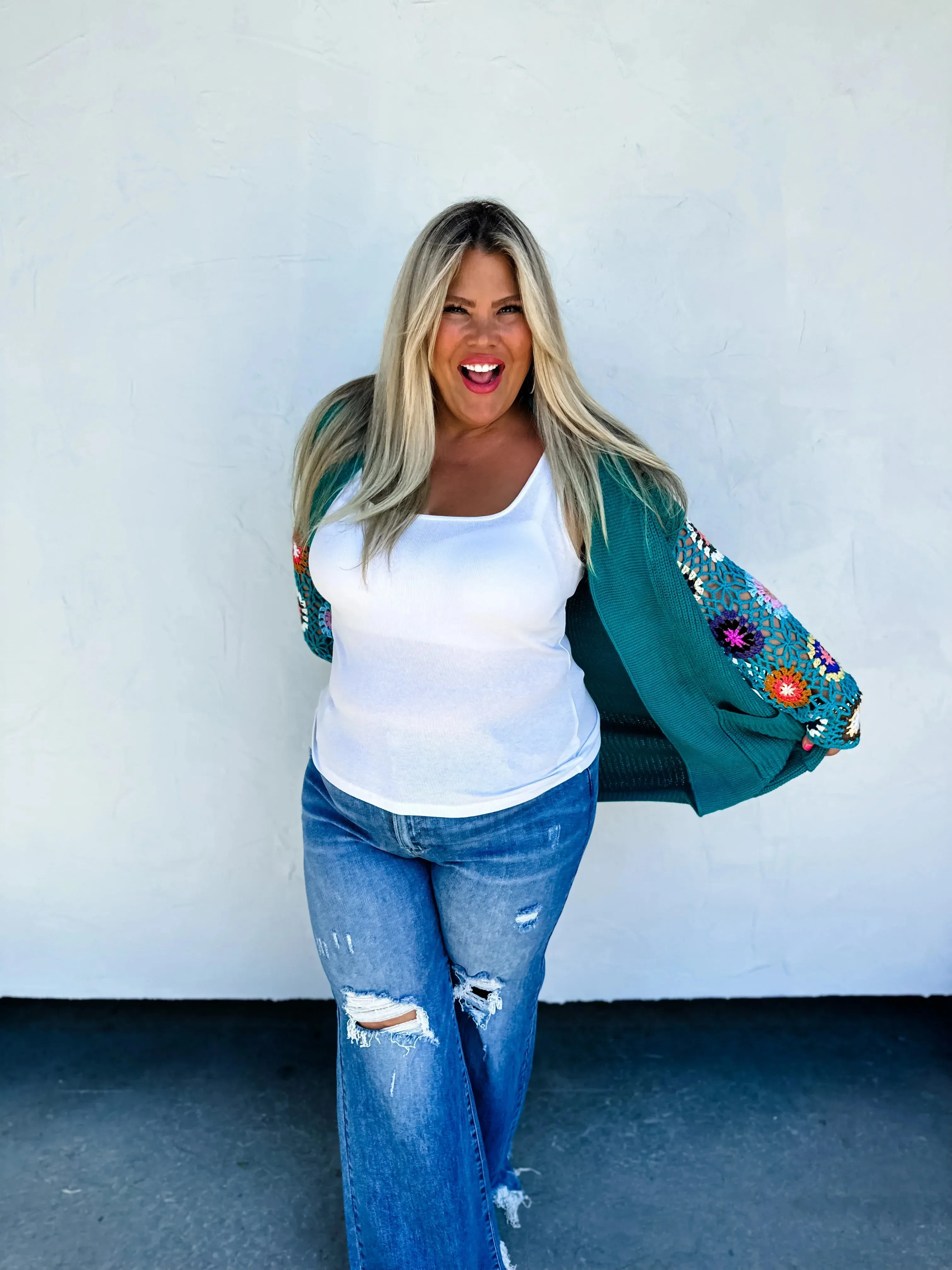 Hazel Blues® |  Crochet Sleeve Cardigan In Assorted Colors