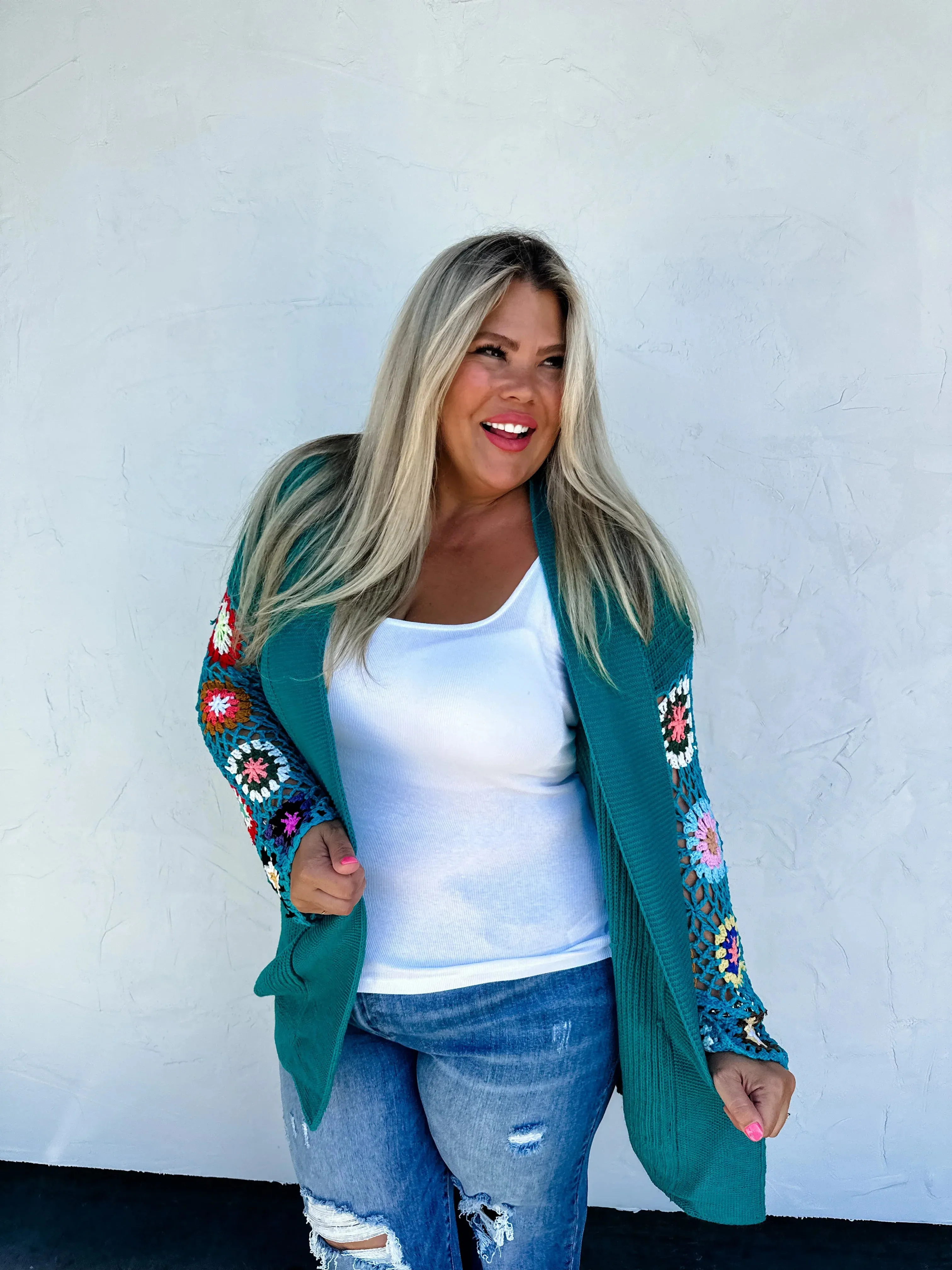 Hazel Blues® |  Crochet Sleeve Cardigan In Assorted Colors
