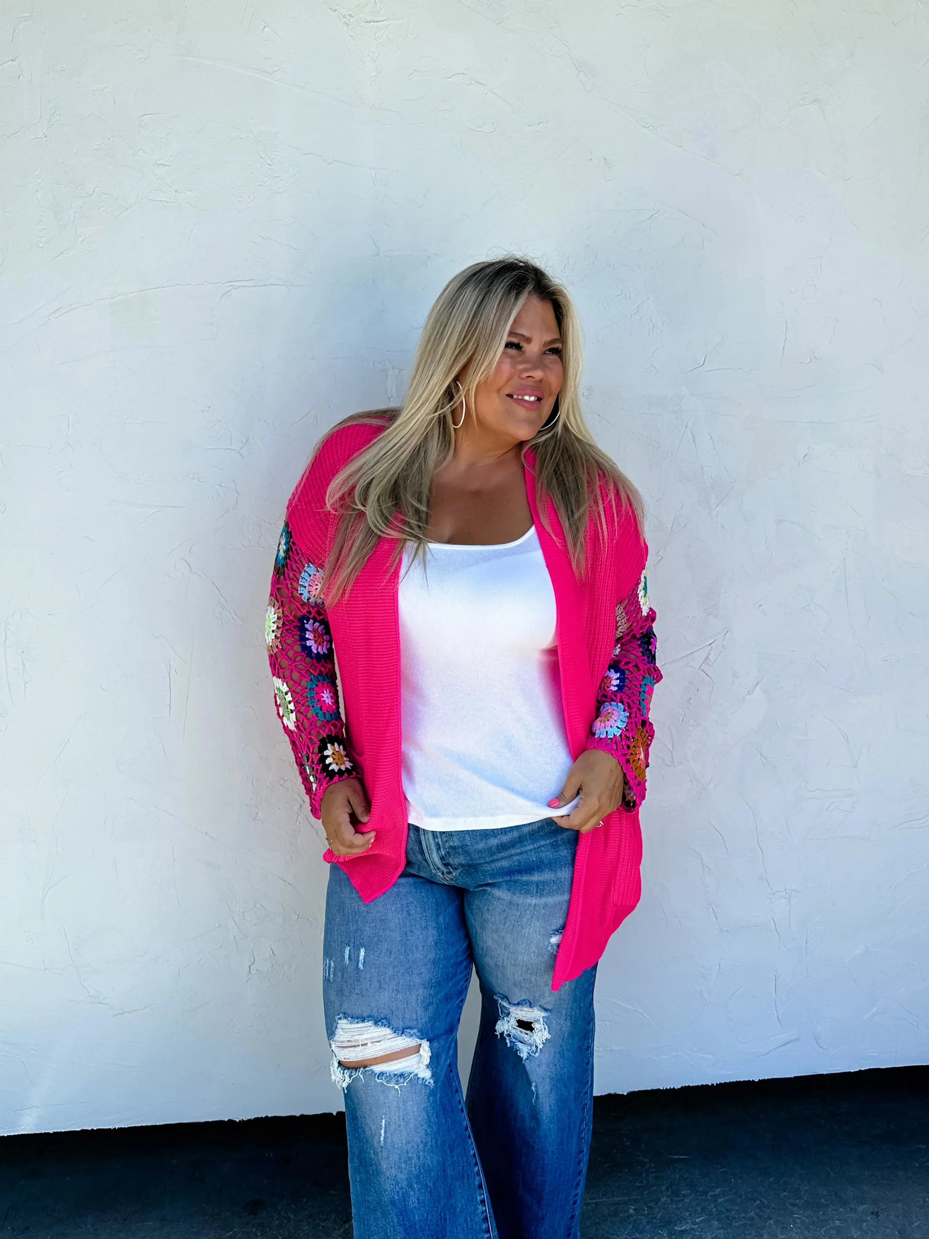 Hazel Blues® |  Crochet Sleeve Cardigan In Assorted Colors