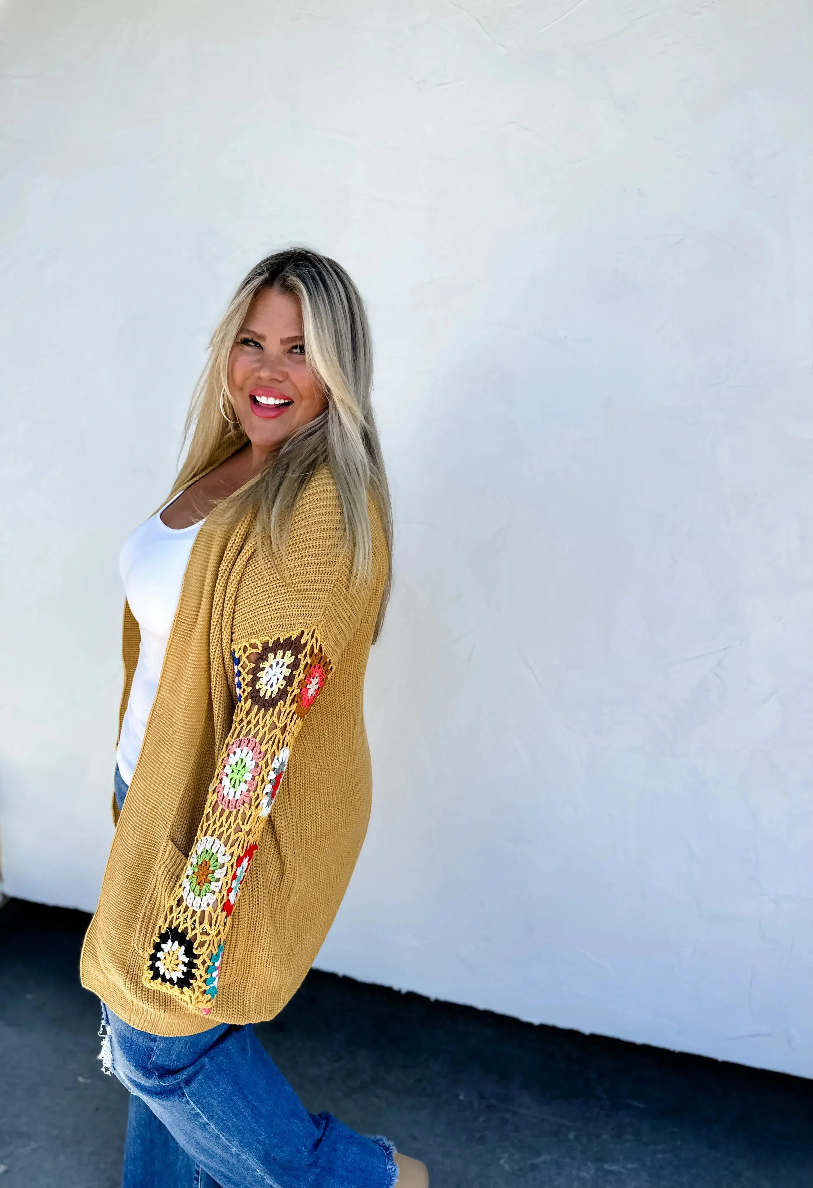 Hazel Blues® |  Crochet Sleeve Cardigan In Assorted Colors