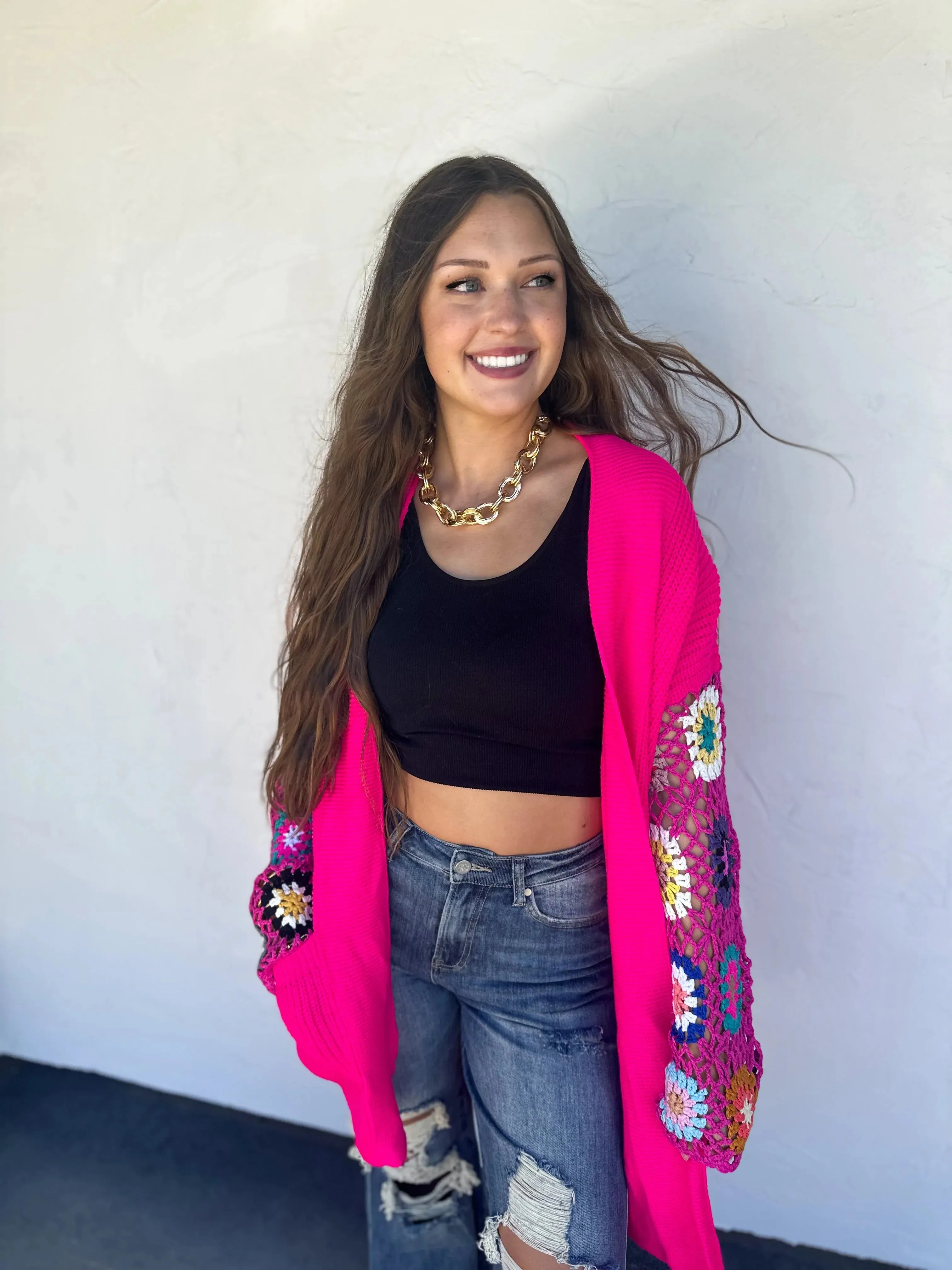 Hazel Blues® |  Crochet Sleeve Cardigan In Assorted Colors