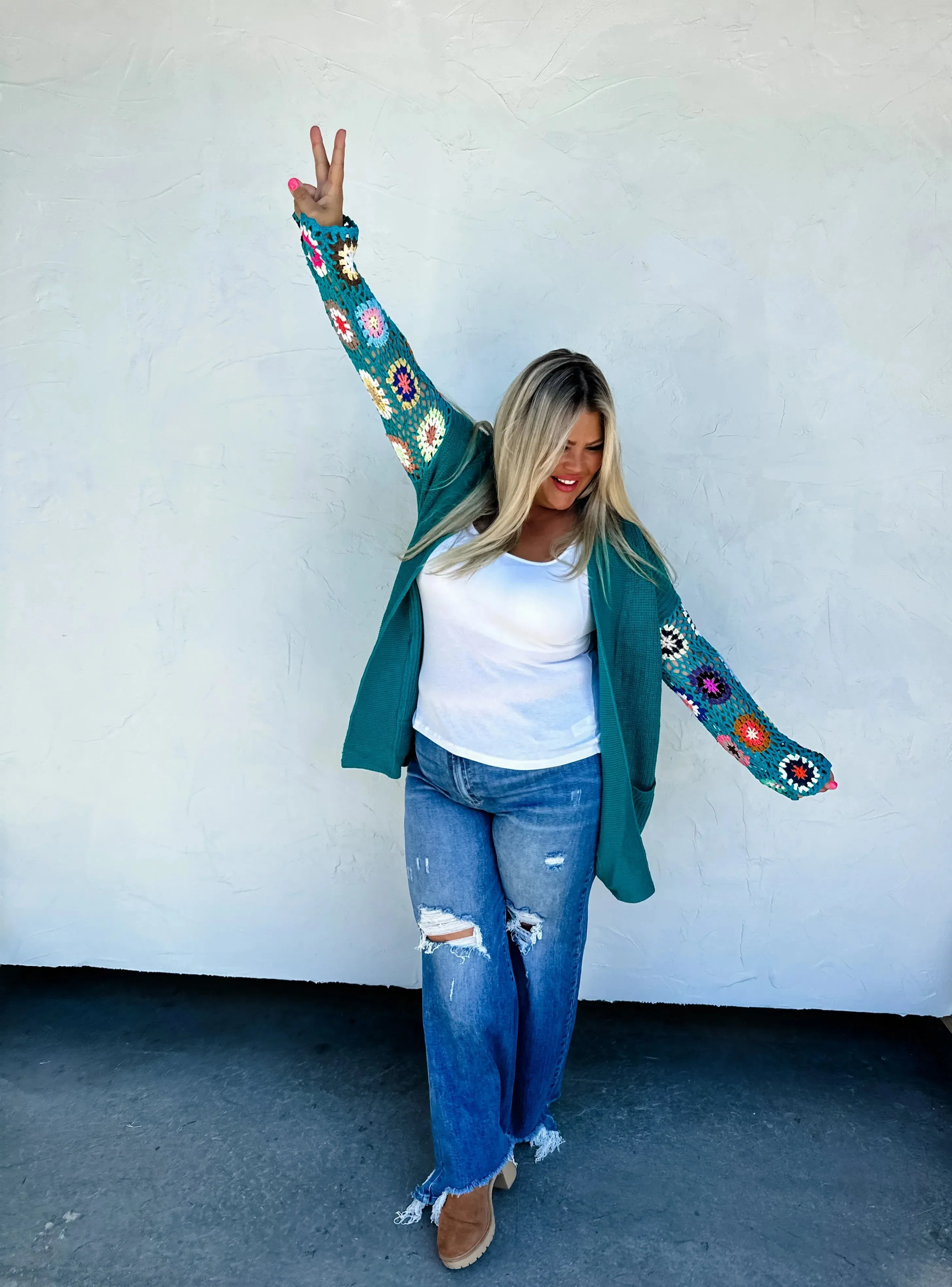 Hazel Blues® |  Crochet Sleeve Cardigan In Assorted Colors