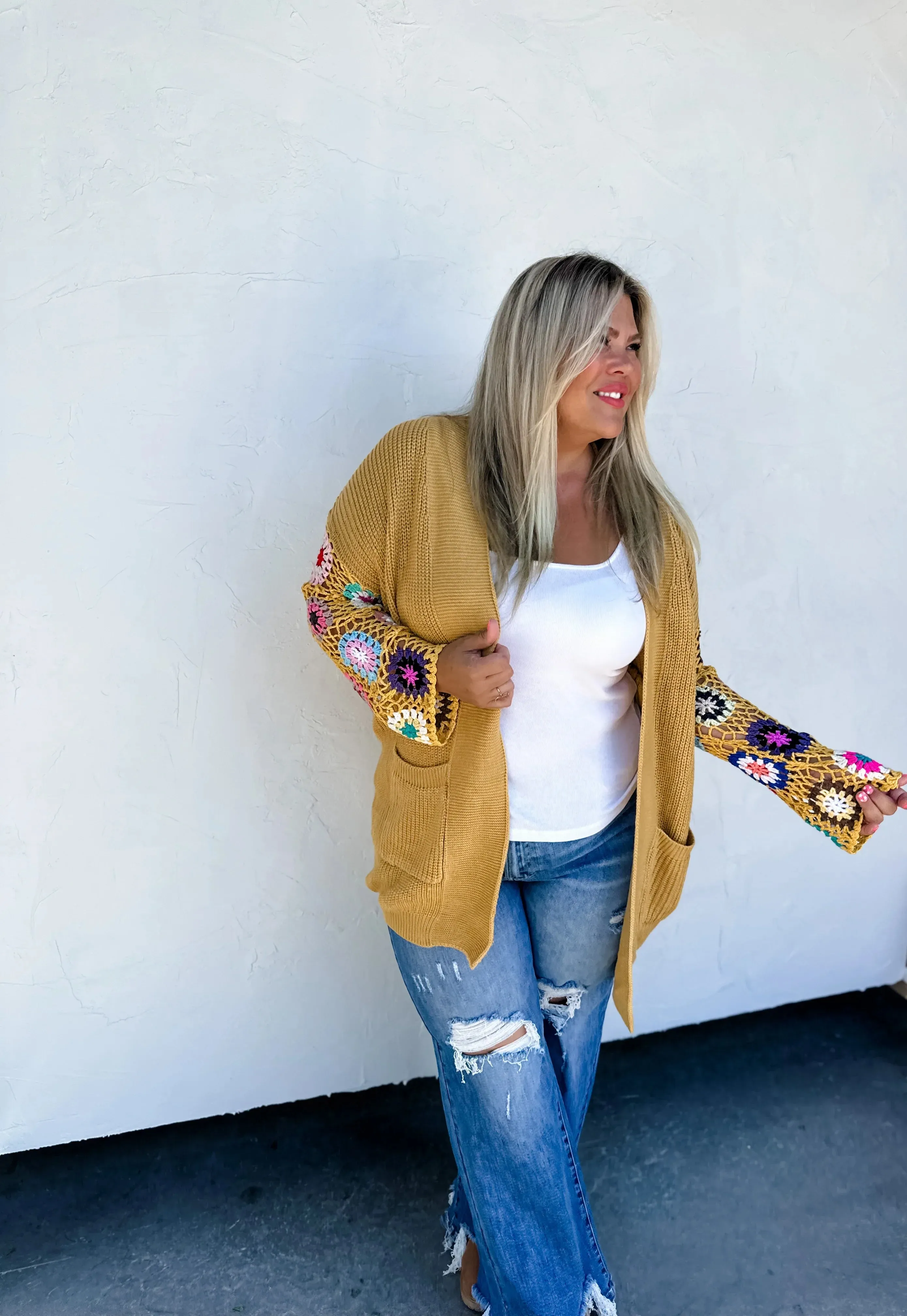 Hazel Blues® |  Crochet Sleeve Cardigan In Assorted Colors