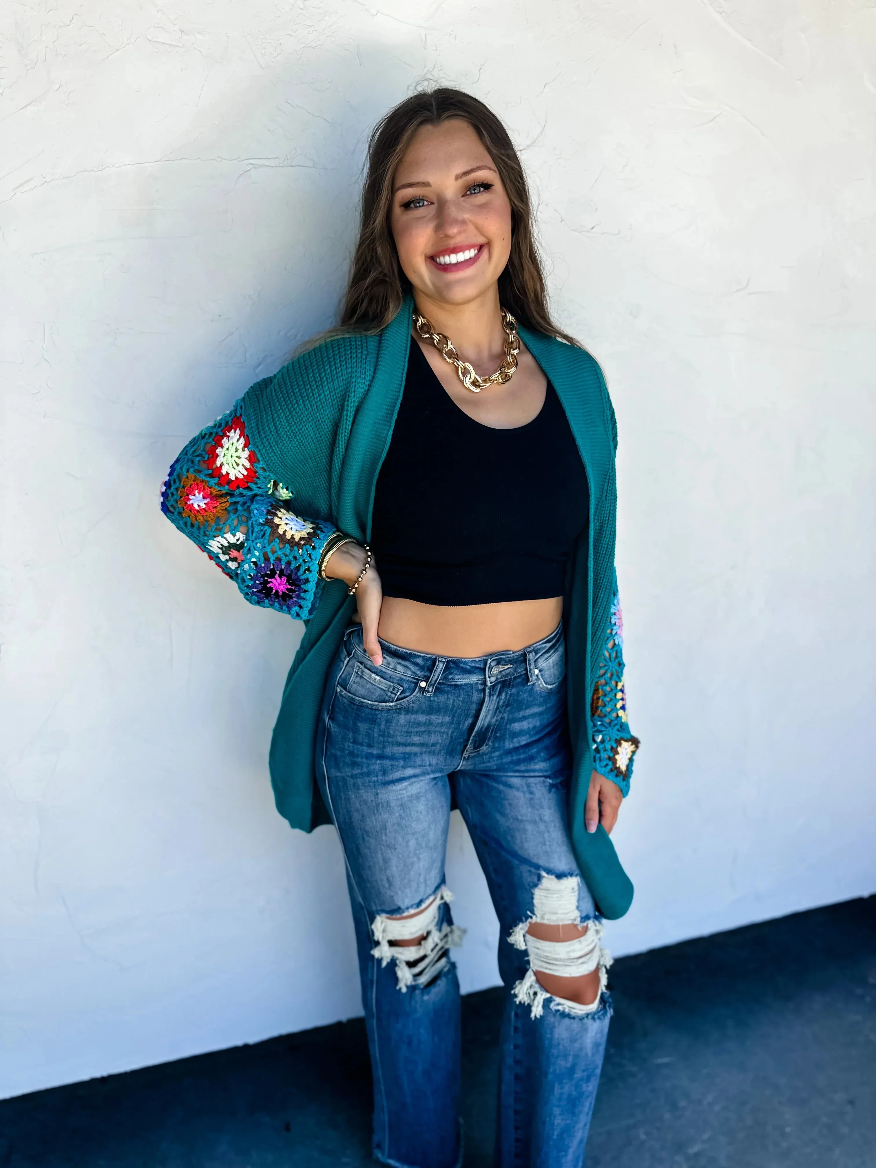 Hazel Blues® |  Crochet Sleeve Cardigan In Assorted Colors