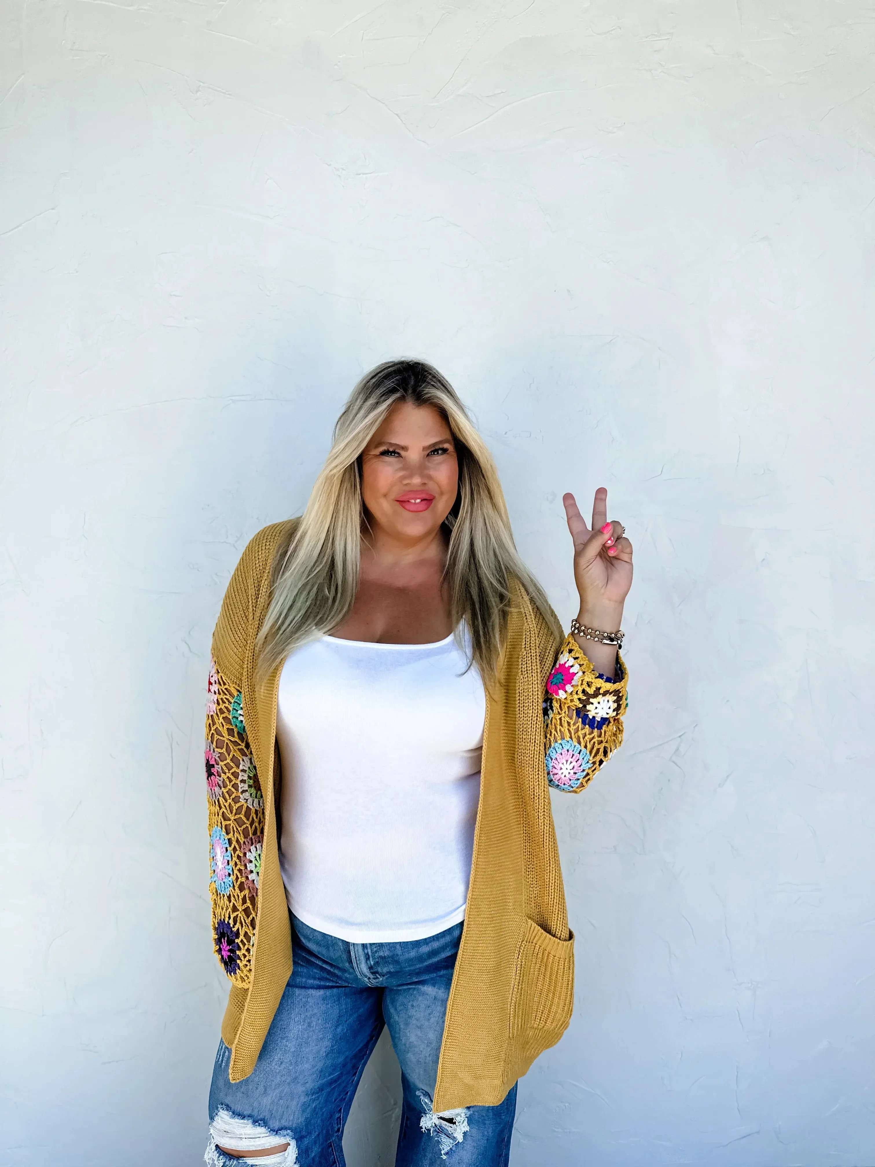 Hazel Blues® |  Crochet Sleeve Cardigan In Assorted Colors