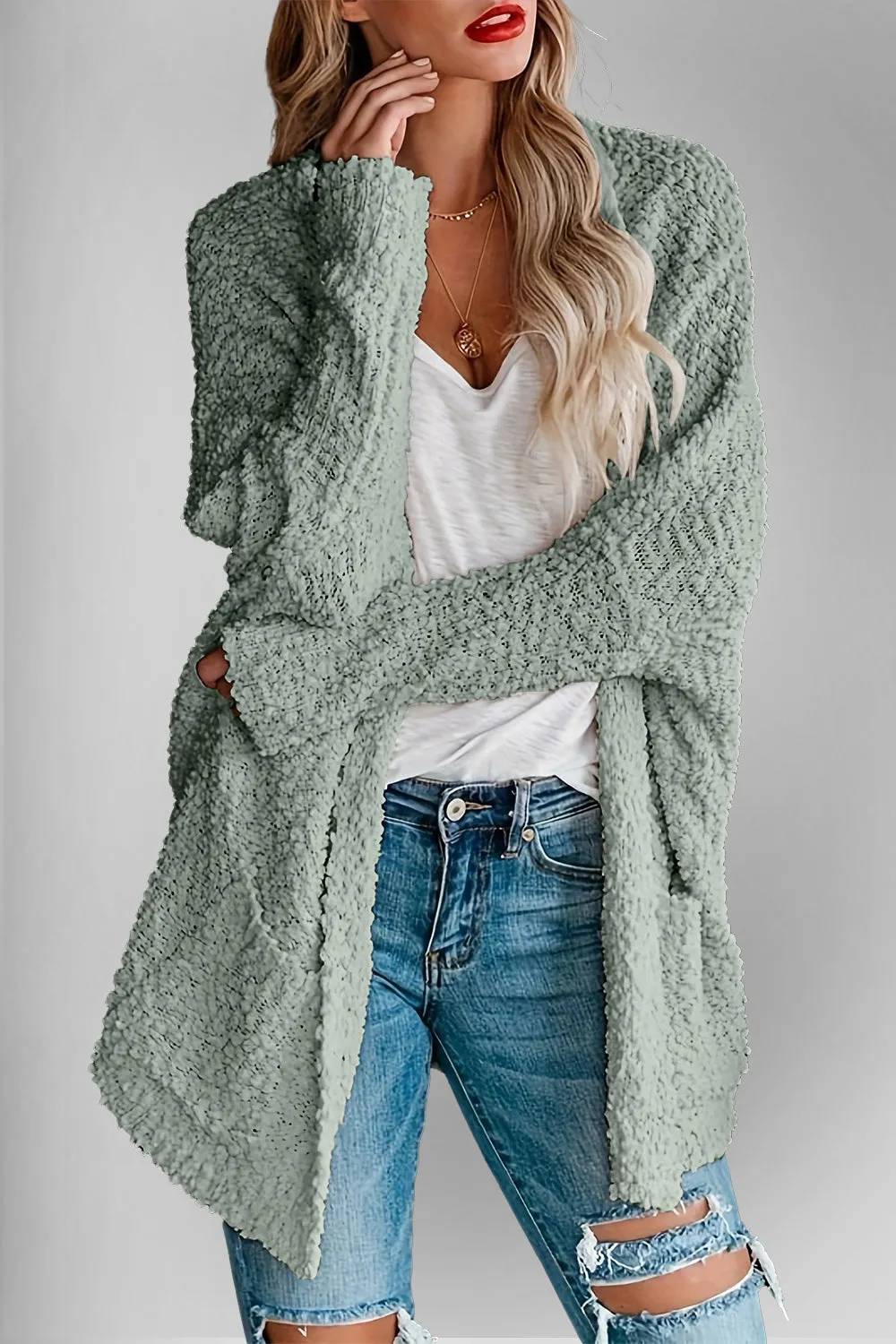 Hazel Blues® |  Double Take Pocketed Open Front Long Sleeve Cardigan