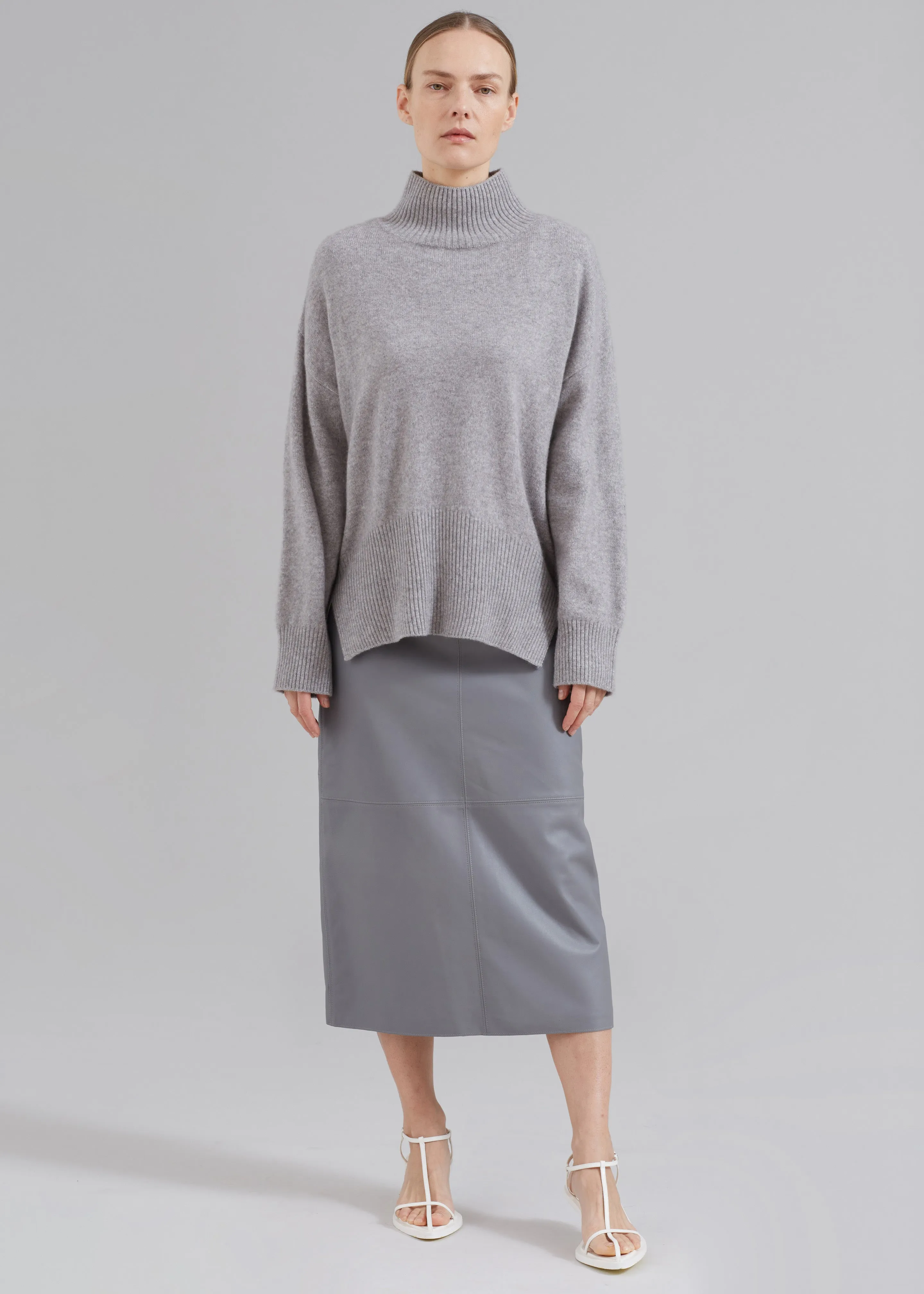 Heather Leather Pencil Skirt - Grey