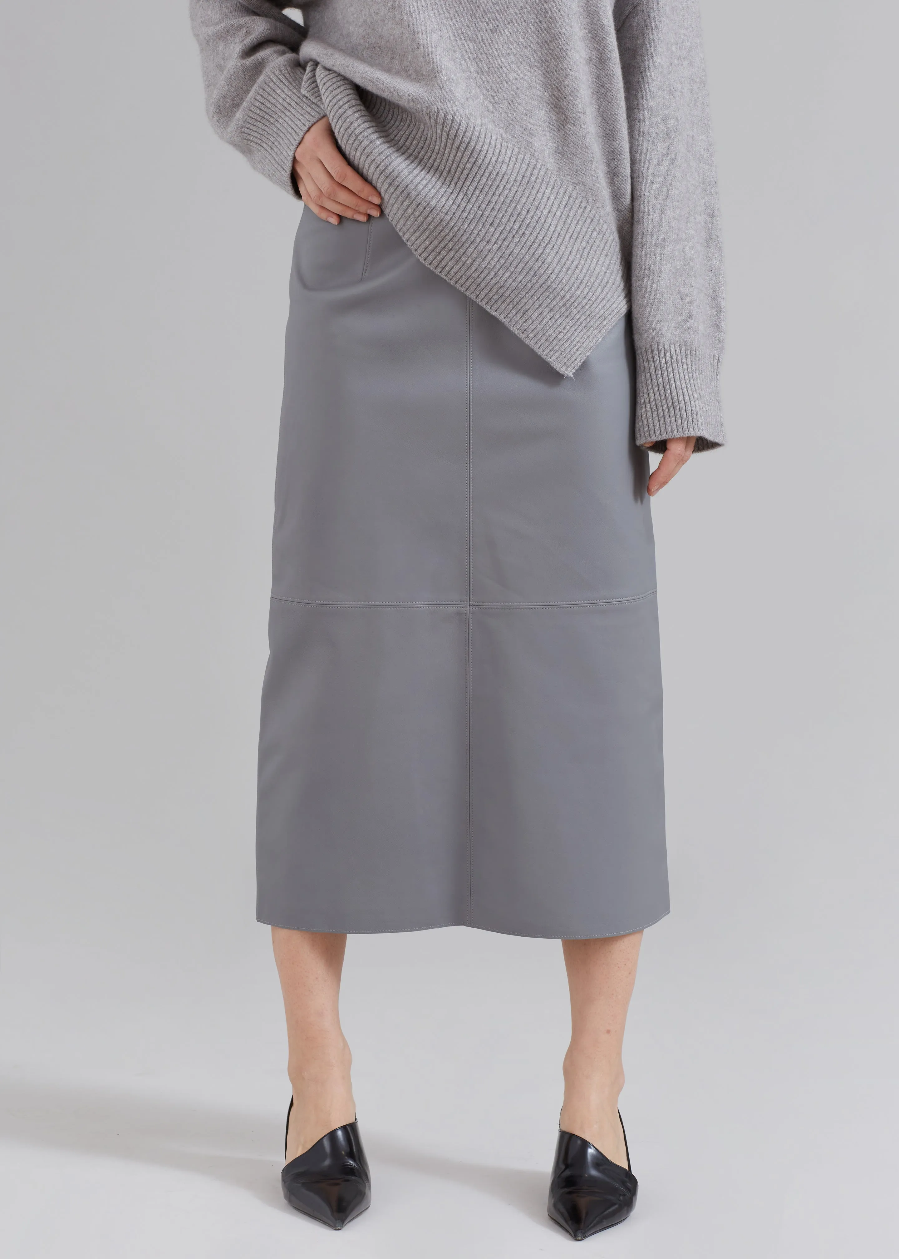 Heather Leather Pencil Skirt - Grey