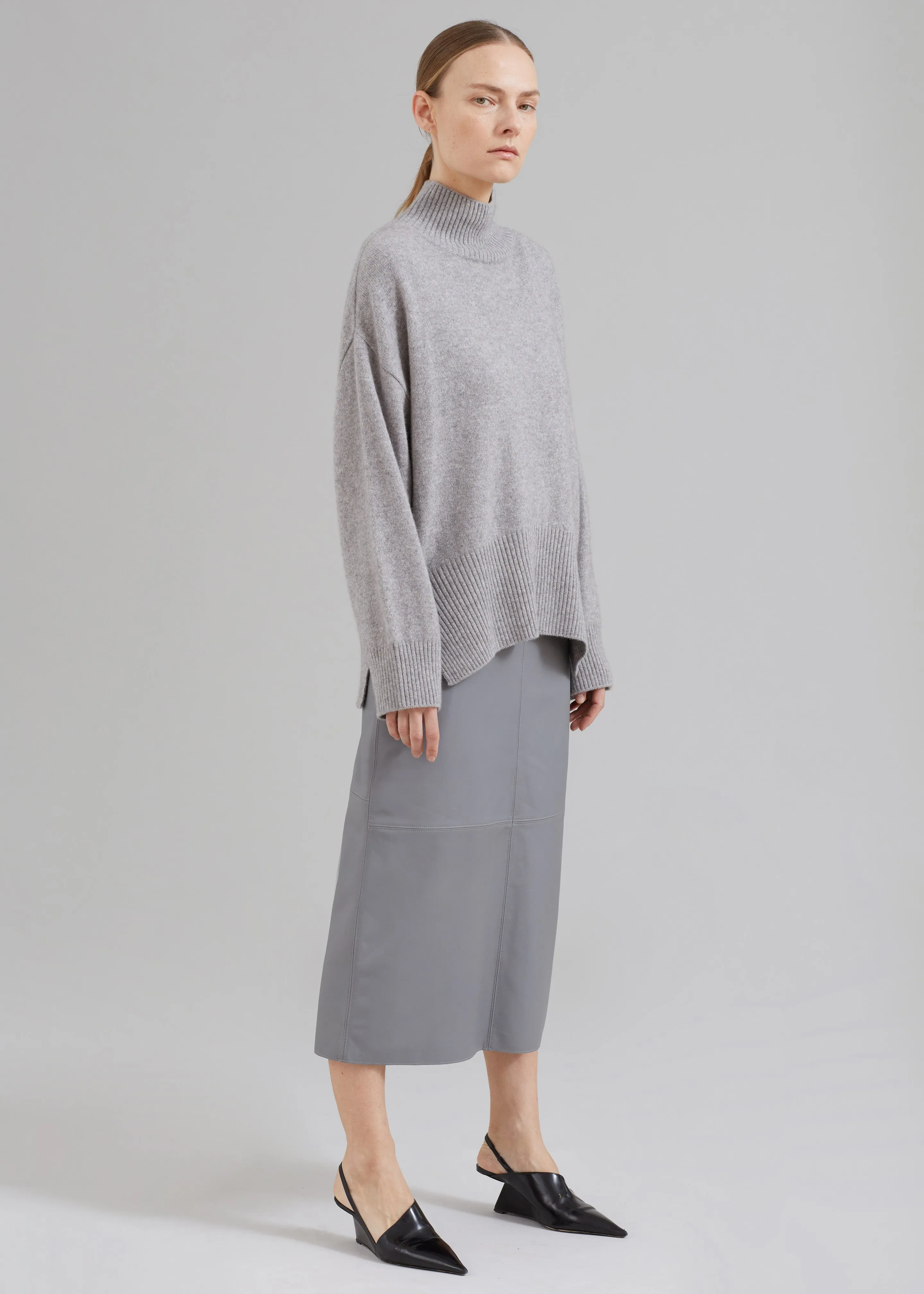 Heather Leather Pencil Skirt - Grey