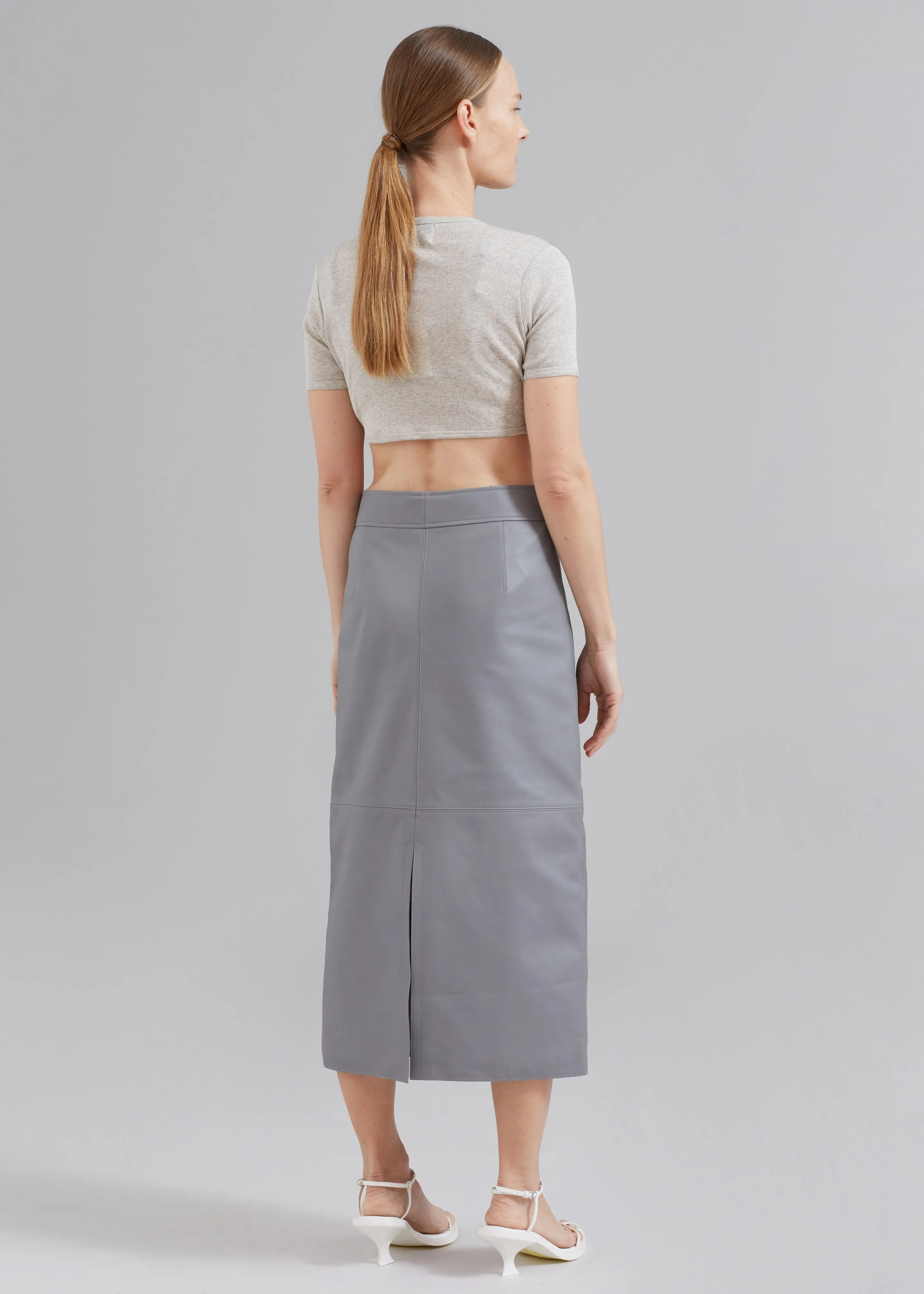 Heather Leather Pencil Skirt - Grey