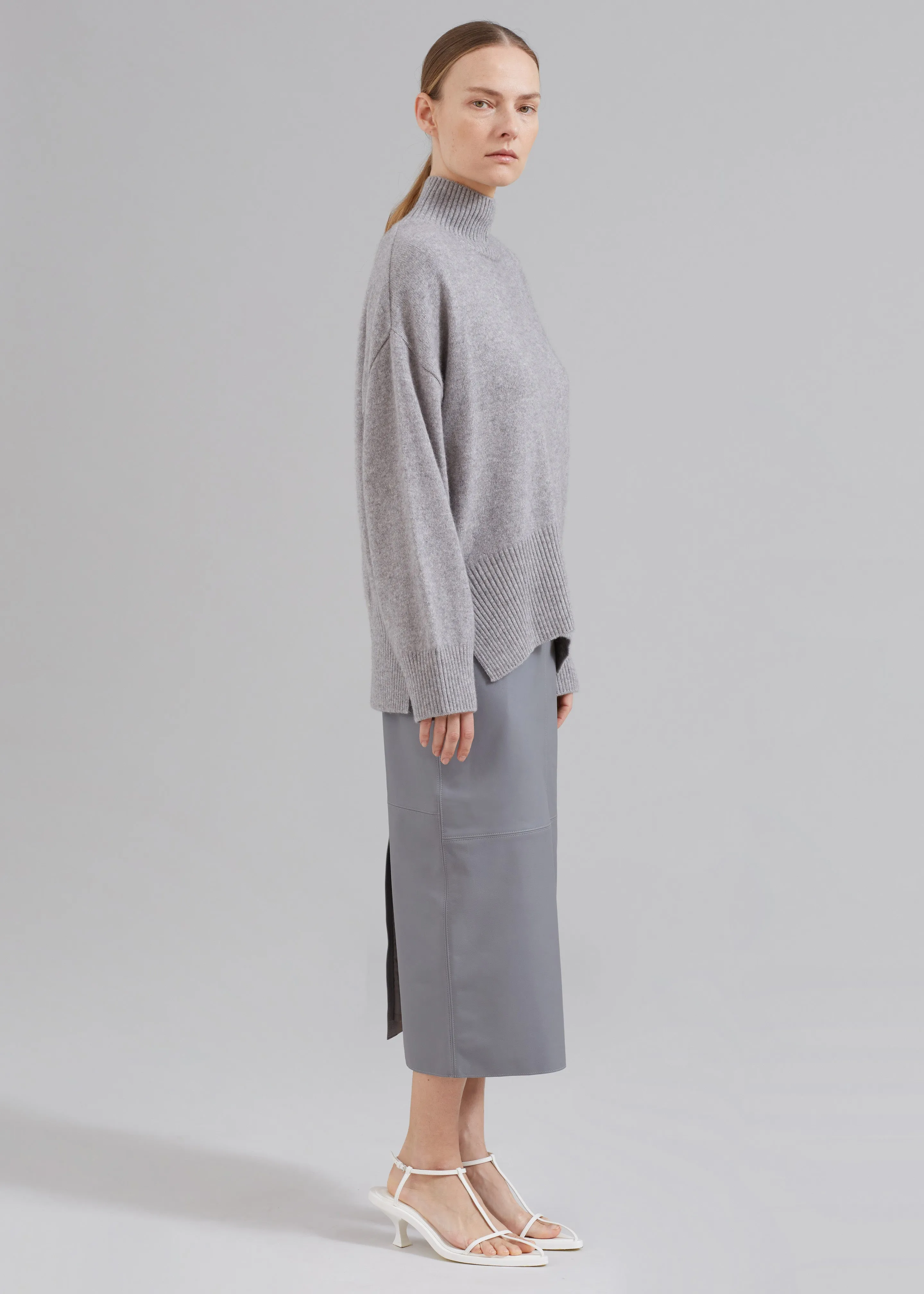 Heather Leather Pencil Skirt - Grey