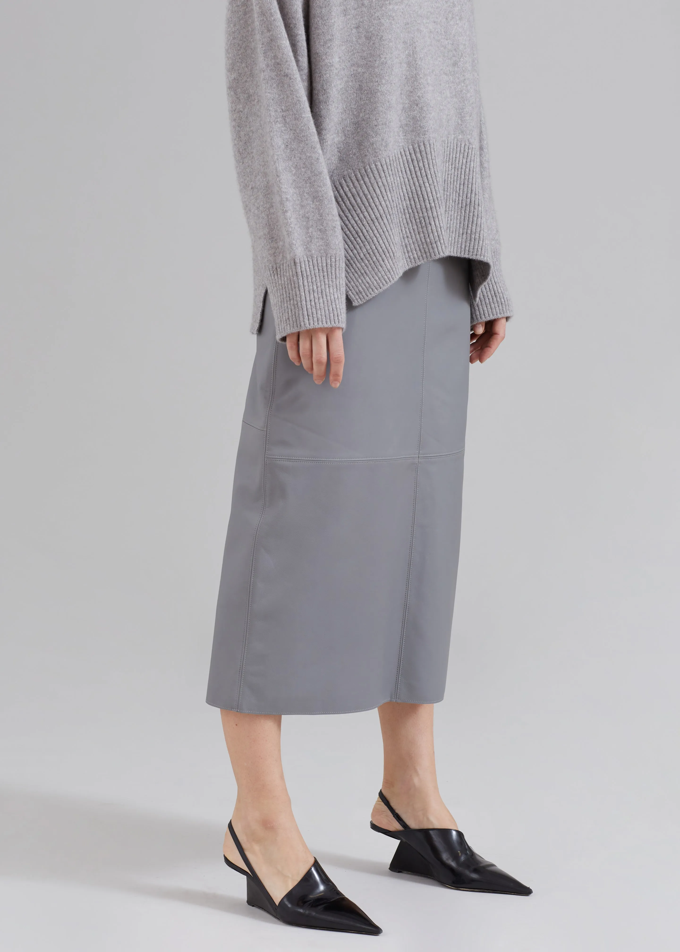Heather Leather Pencil Skirt - Grey