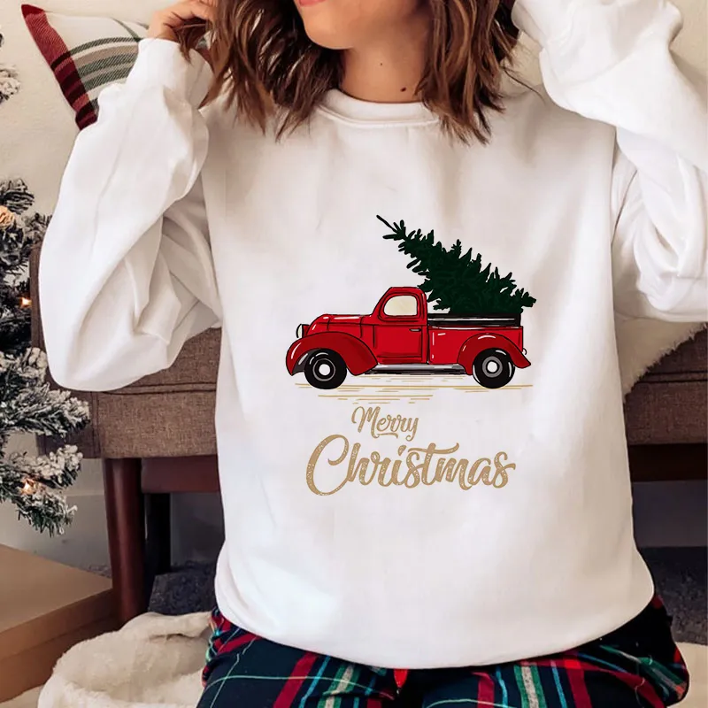 Hello Christmas O-Neck White Sweater D