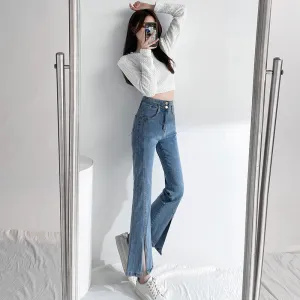 High Waist Slit Flared Jeans – Korean Style for Women