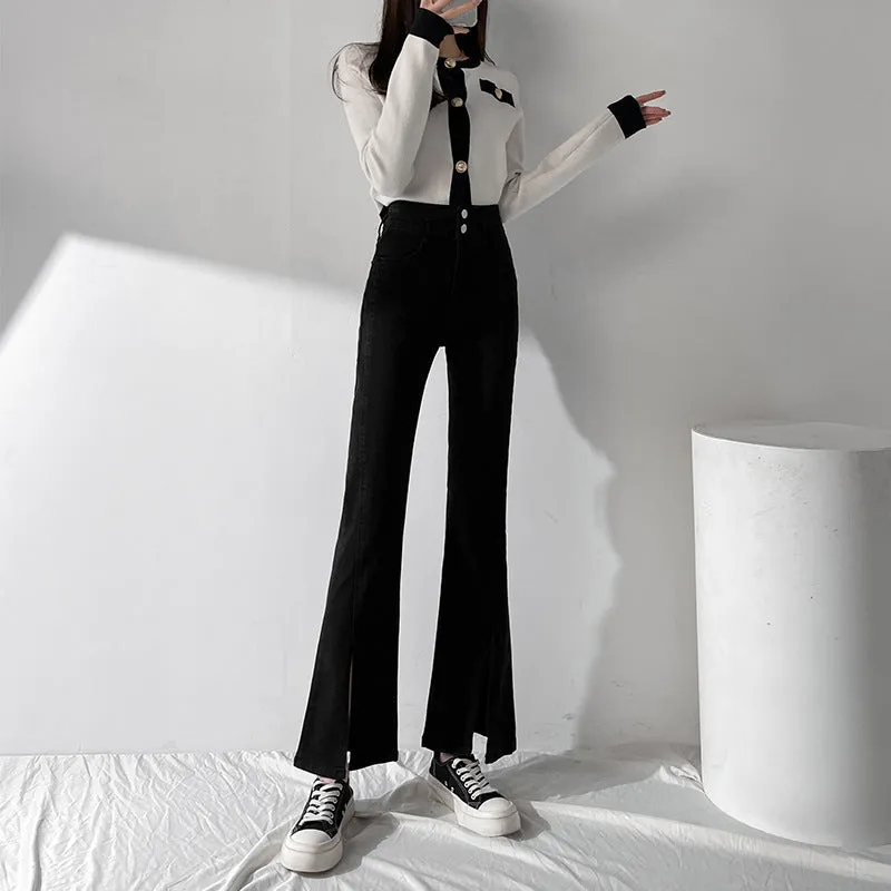 High Waist Slit Flared Jeans – Korean Style for Women