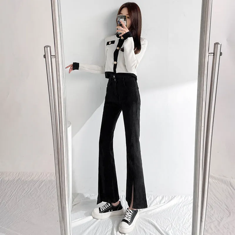 High Waist Slit Flared Jeans – Korean Style for Women
