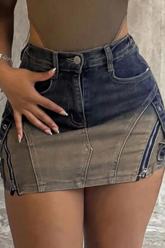 Hip-wrapped Short Denim Skirt