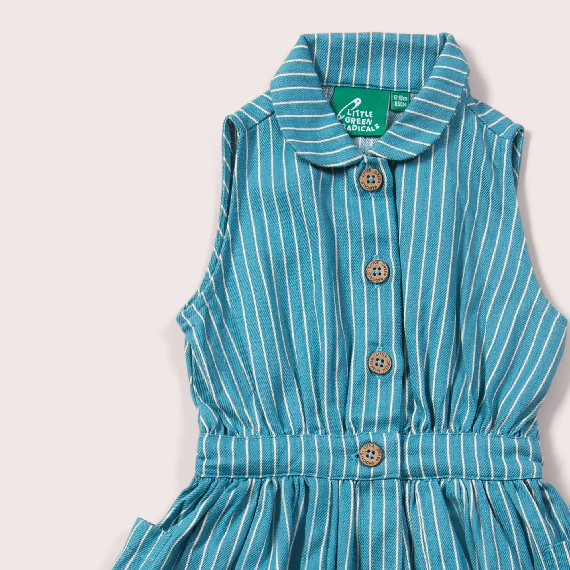 Horizon Blue Striped Pinafore Button Dress