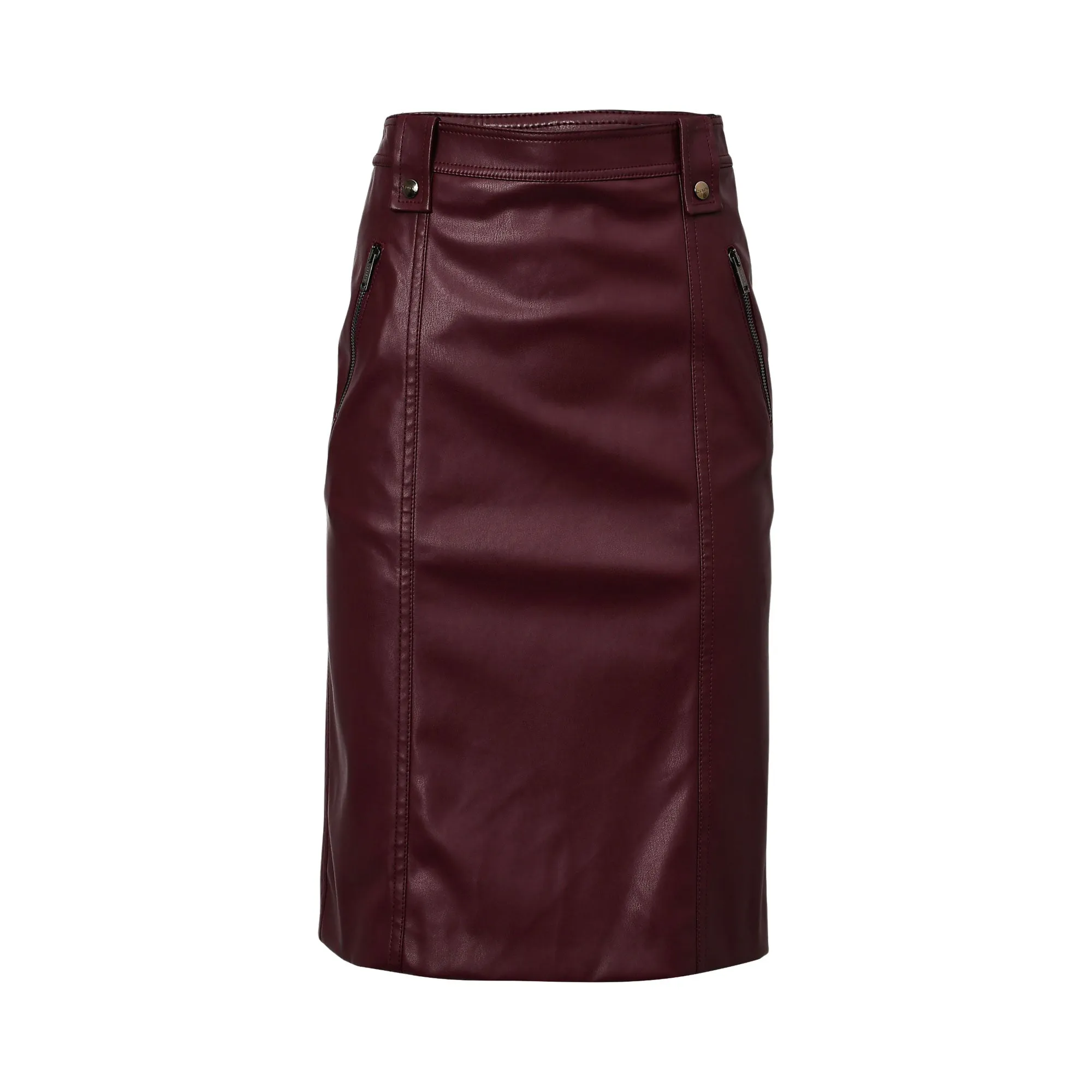Iceberg Women's Maroon Faux Leather Pencil Skirt
