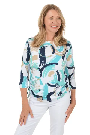 Jade Painted Loops Side Shirred Knit Top