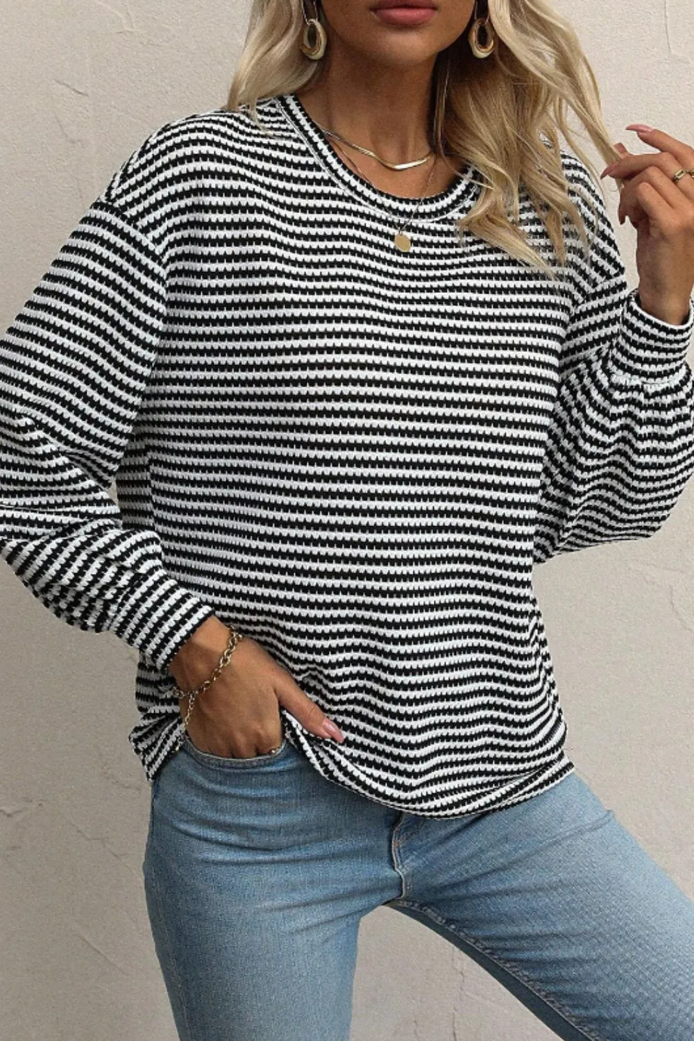 Jessie Jo Striped Round Neck Long Sleeve Top
