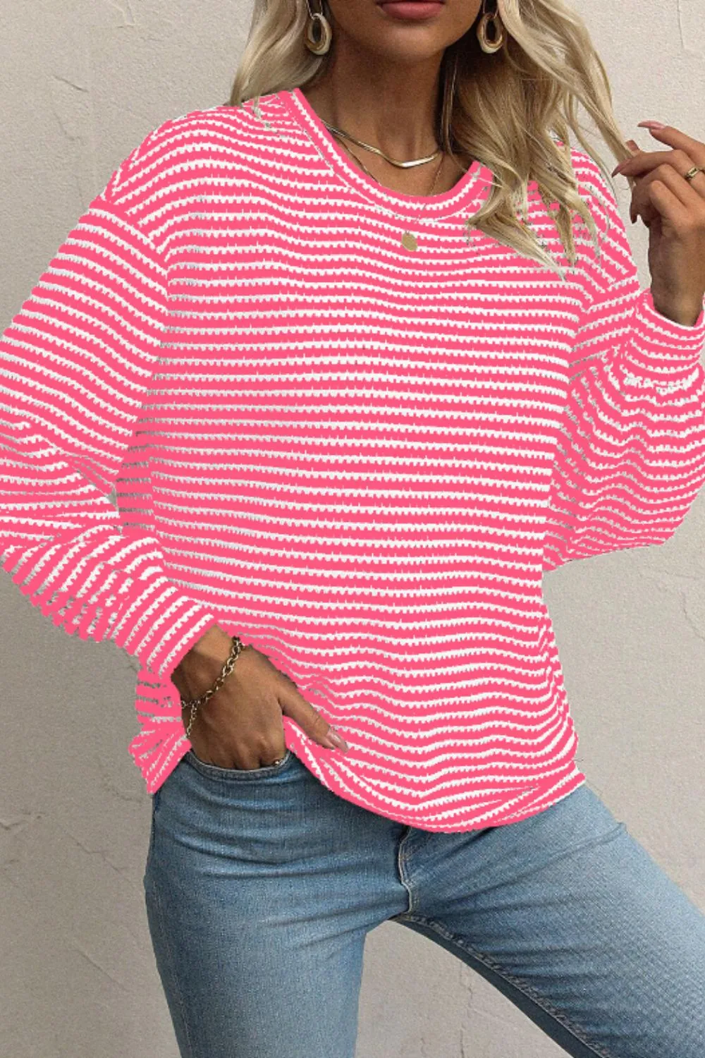 Jessie Jo Striped Round Neck Long Sleeve Top