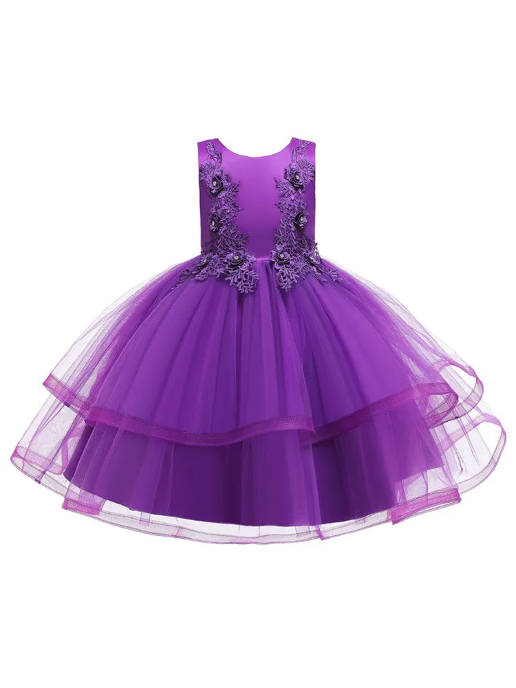 Jewel Neck Polyester Sleeveless Short Ball Gown Bows Kids Social Party Dresses