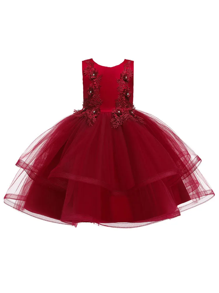 Jewel Neck Polyester Sleeveless Short Ball Gown Bows Kids Social Party Dresses