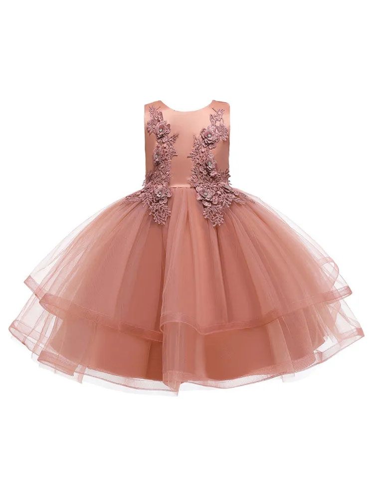 Jewel Neck Polyester Sleeveless Short Ball Gown Bows Kids Social Party Dresses