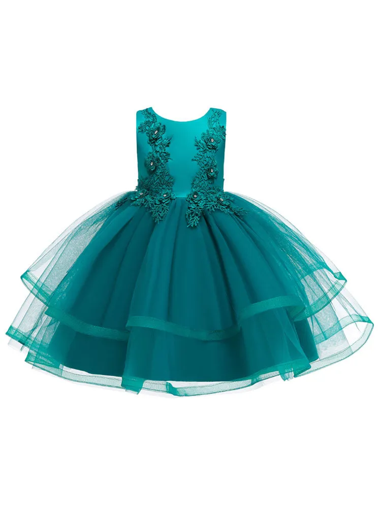 Jewel Neck Polyester Sleeveless Short Ball Gown Bows Kids Social Party Dresses