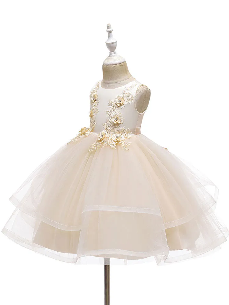 Jewel Neck Polyester Sleeveless Short Ball Gown Bows Kids Social Party Dresses