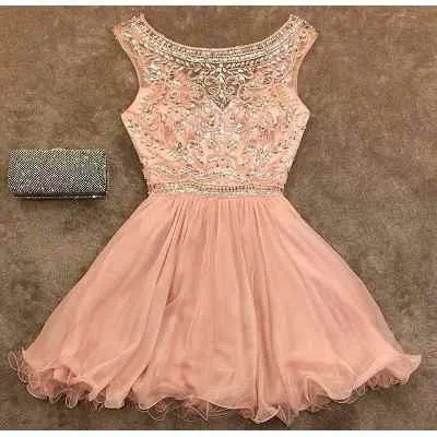 Junior Cute Beaded See through Graduation Homecoming Dresses, BG51445