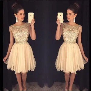 Junior Cute Beaded See through Graduation Homecoming Dresses, BG51445