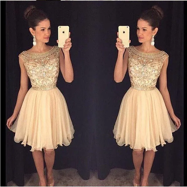 Junior Cute Beaded See through Graduation Homecoming Dresses, BG51445