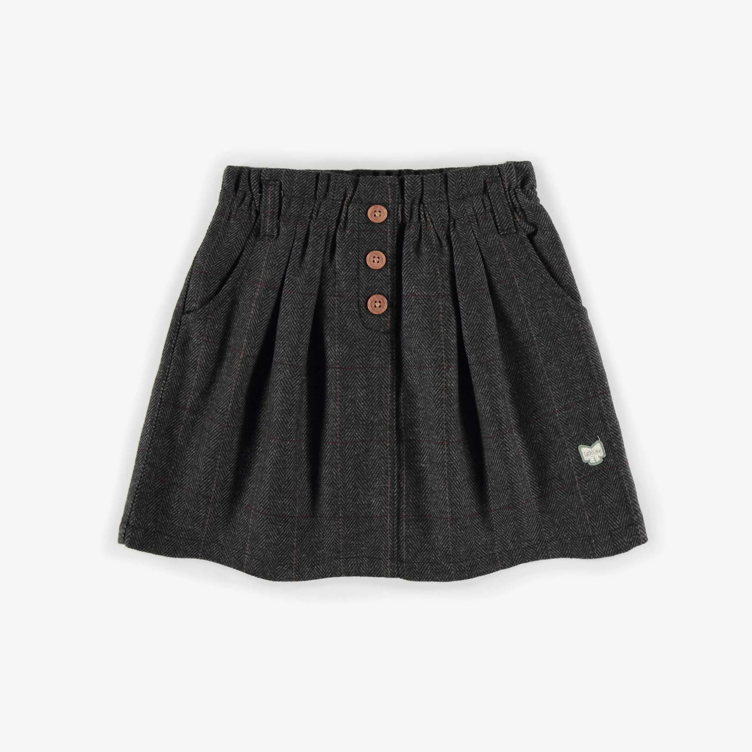 Jupe de tweed grise à chevrons, enfant || Grey herringbone tweed skirt, child