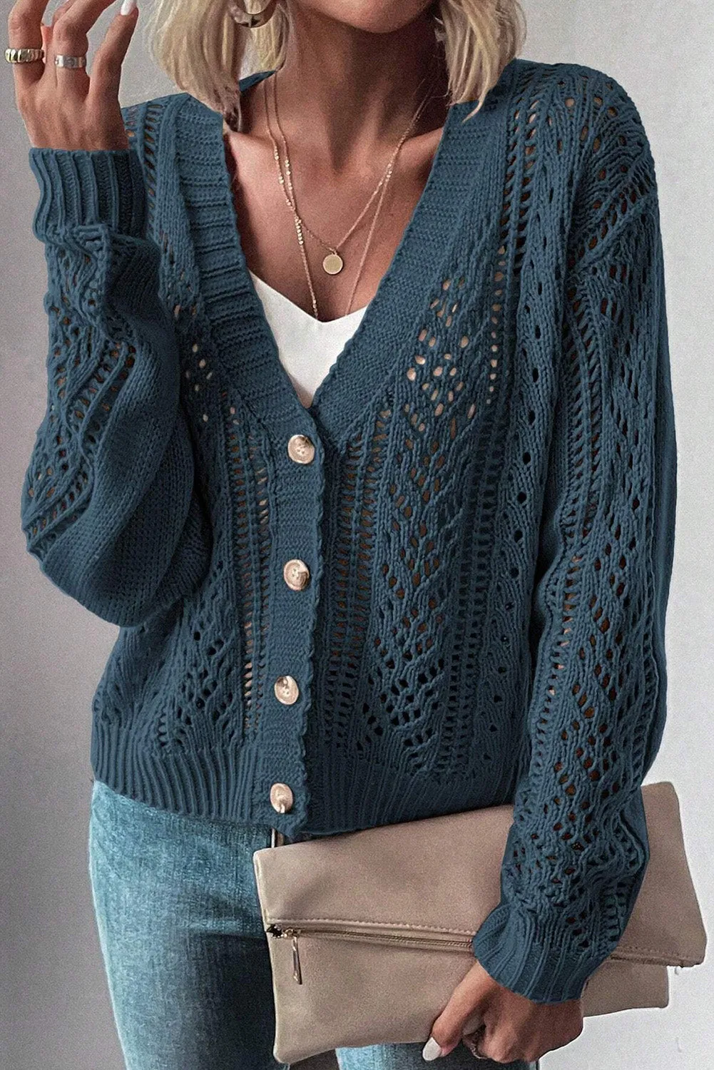 KaleaBoutique Open Knit Drop Shoulder Sweater Cardigan